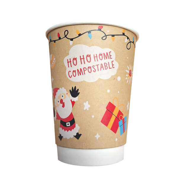 Christmas Compostable Coffee Cups - 2 Sizes