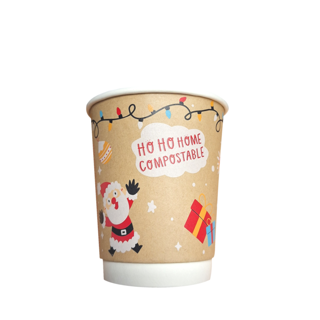 Christmas Compostable Coffee Cups - 2 Sizes