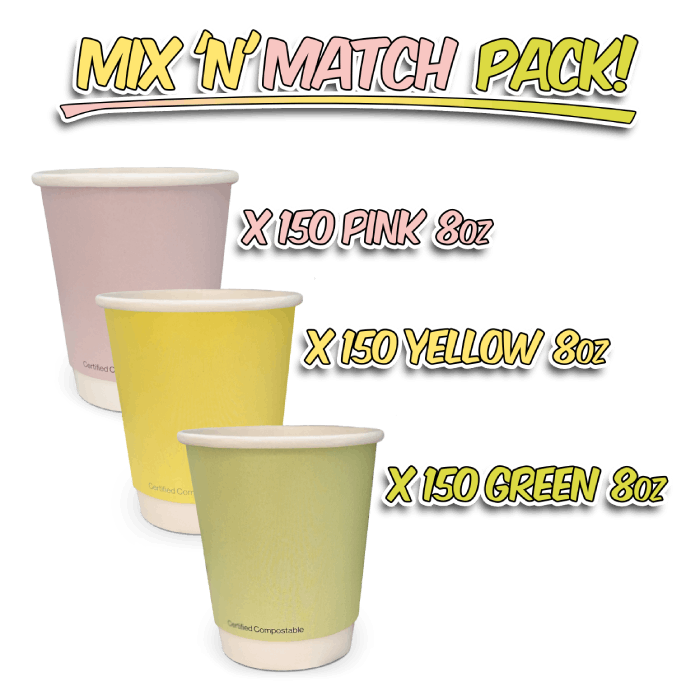 Coloured Double-Wall Coffee Cups - Compostable