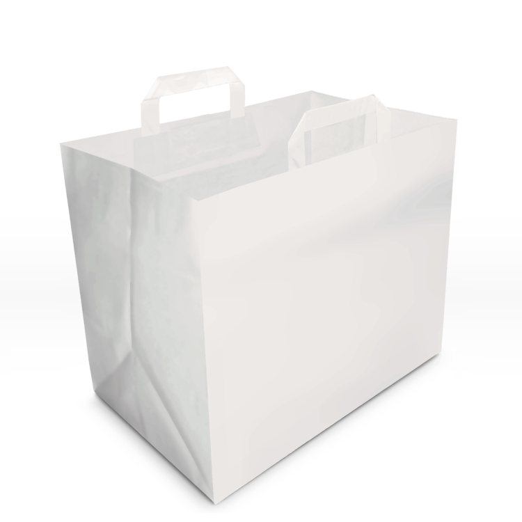 Wide Gusset Carrier Bag with Flat Handle - White